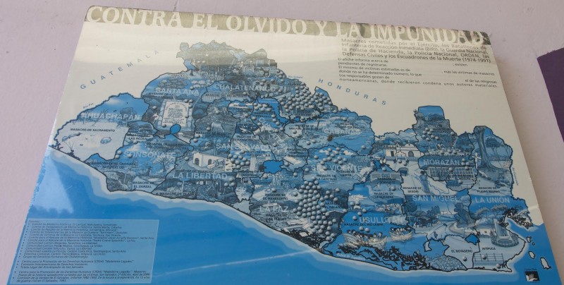 Map of massacres committed by the army, national police, and other state authorities within Mexico. Fray Matías de Córdova Human Rights Center in Tapachula, México. 30 July 2015. Photo by Diana Taylor. 