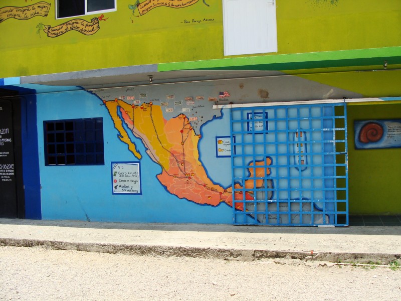 Painted Mural of Mexico and Central America. La 72 Shelter. 07 August 2015. Photo by Sarah Palay