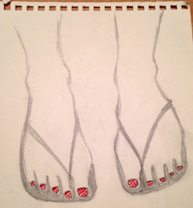 Drawing of Johana's toenails by Denise Rogers Valenzuela